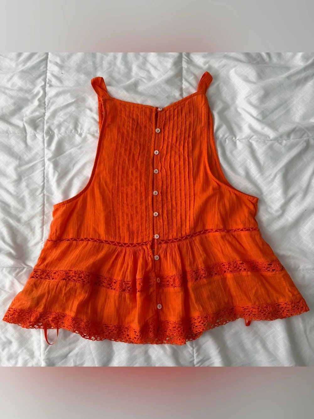 Free People Lace Embroidered Tank Top M Orange Cotton Boho Summer Girly Preppy